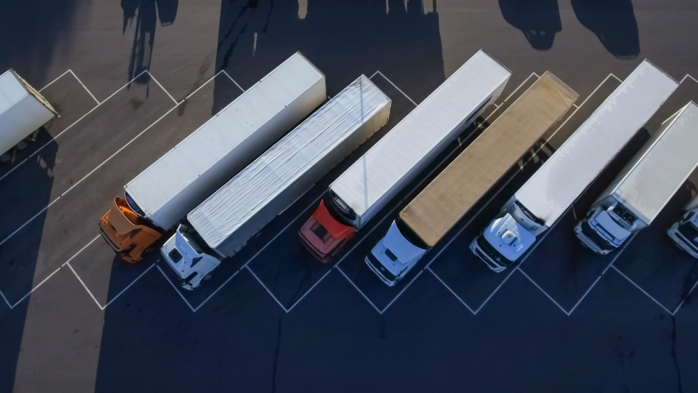Trucks parked in rows